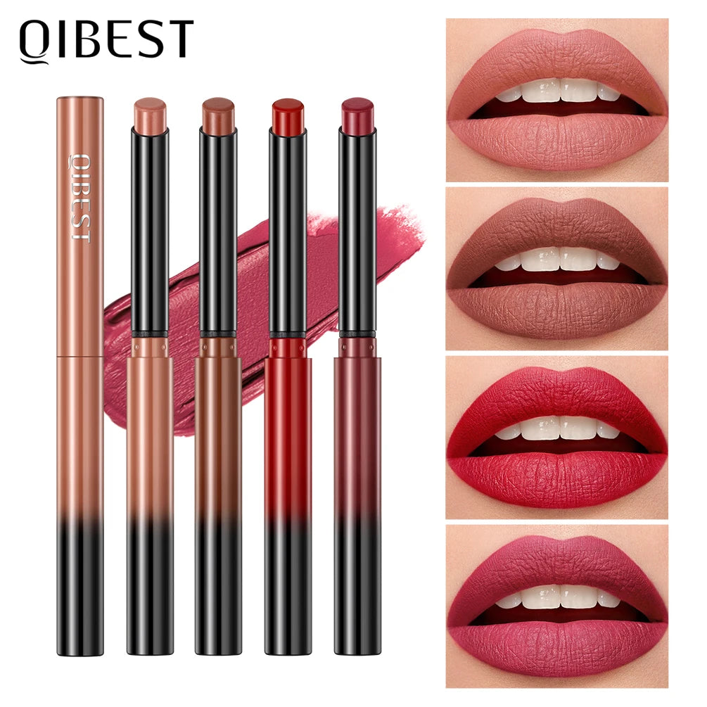 QIBEST 12 Colors Velvet Matte Lipstick Pen Cosmetics Lasting Nude Crayon Lipstick Moisturising Red Brown Lip Liner Pencil Makeup