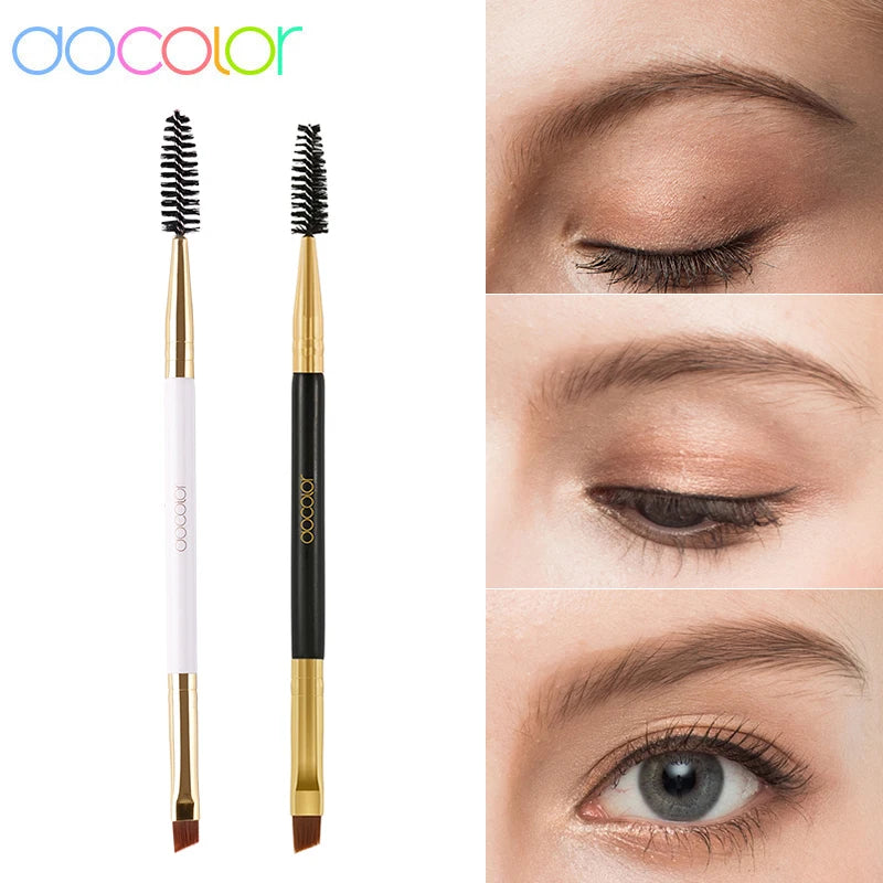 Docolor Double Head Makeup Eyebrow Brush Double Sided Blending Eye Eyebrow Flat Angled Make Up Brush Comb Double Ended Tool