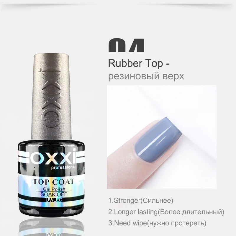 OXXI Semipermanent Top Coat y Base Coat Set 8ml Rubber Base for Gel Varnishes Kit No-wipe Matte Top for Nails Gel Nail Polishes