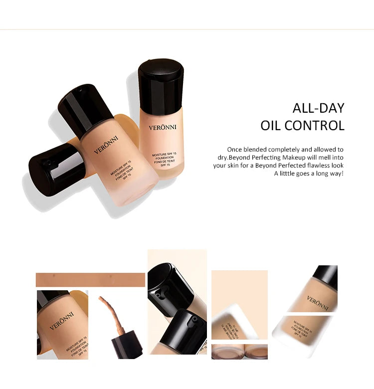 VERONNI Natural Waterproof Foundation High Quality Beauty Face Makeup Cosmetics Liquid Professional Makeup Concealer