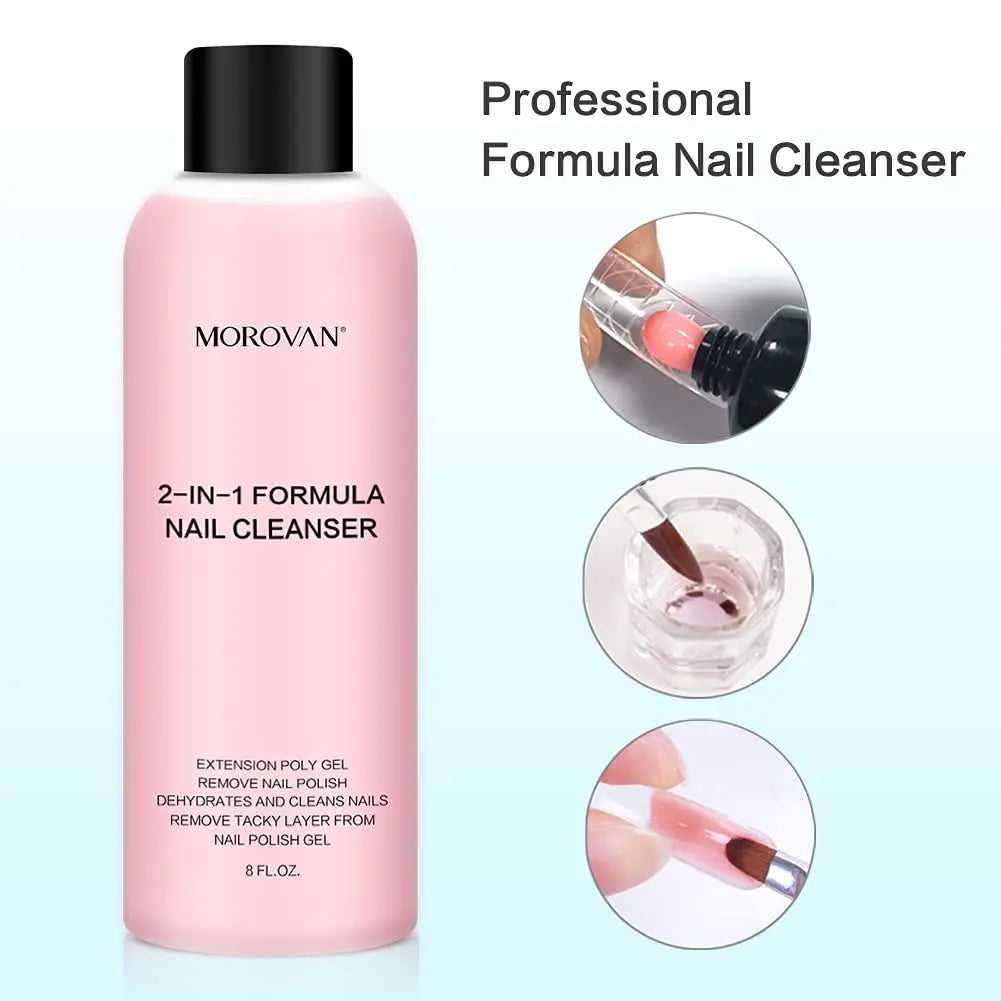 8oz Nail Cleanser 2 in 1 (Poly Nail Extension Gel Slip Solution+Professional Nail Cleanser) Nail Polish Remover Lint-free Slip