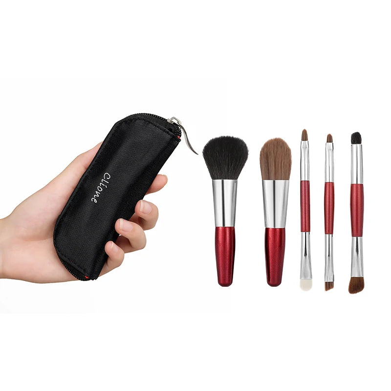 Mini Makeup Brushes Set 5 Pcs Eye Shadow Foundation Powder Eyelash Lip Concealer Blush Nature Bristle Set Travel Portable Soft