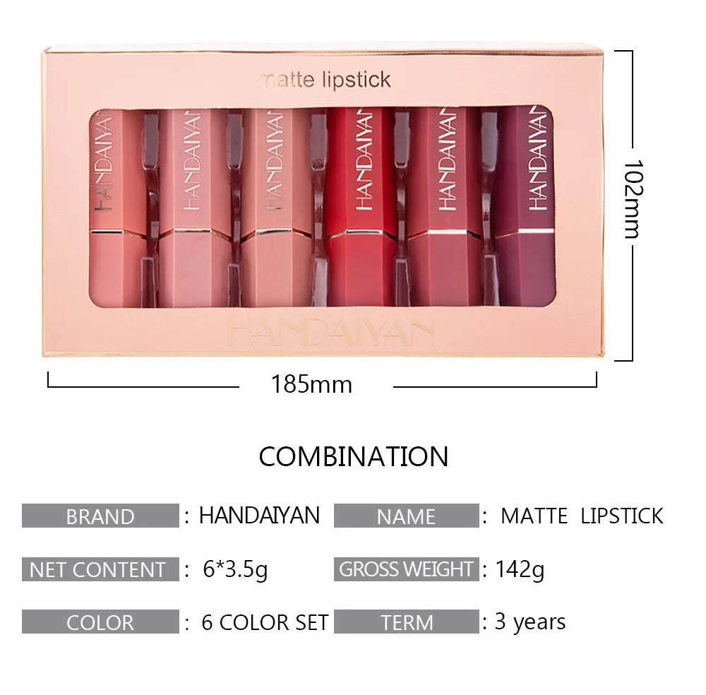 Waterproof Nude Matte Lipsticks Long Lasting Lip Stick Not Fading Sexy Red Pink Velvet Lipsticks Makeup Cosmetic Batom 6 Colors