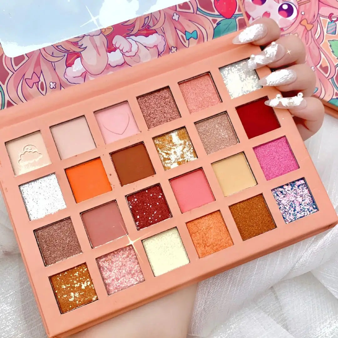 New 24 Colors Strawberry Girl Eyeshadow Palette Glitter Pearlescent Eyeshadow Waterproof Eye Plate Cute Makeup Female Cosmetics