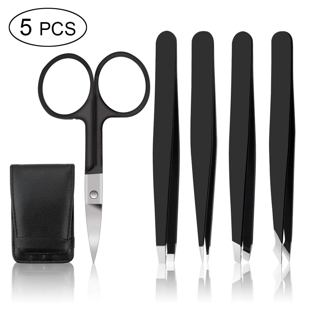 4/5Pcs Extension Tweezers Set Stainless Professional Eye Lashes Extension Tweezers Eyebrow Tongs Clip Scissors Cosmetic Tools