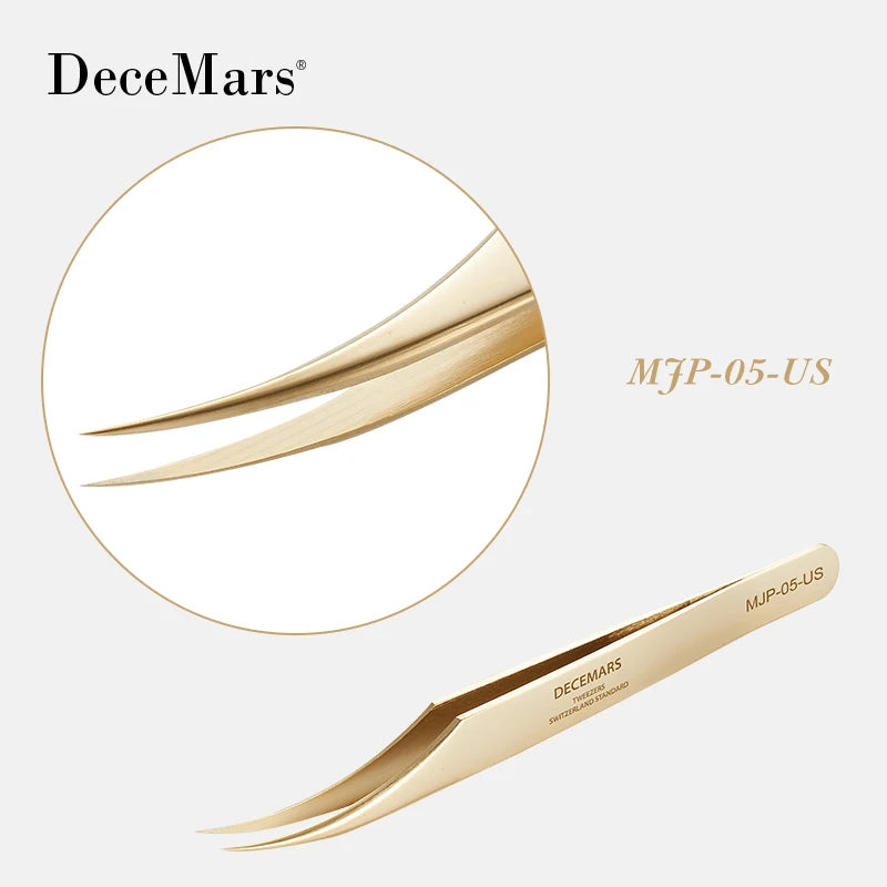 DeceMars  Eyelash Extension Tweezers Gold Color