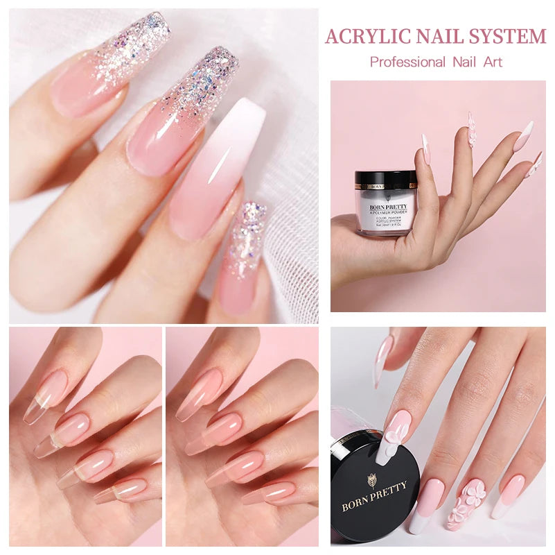 BORN PRETTY Acrylic Powder Set Pink White Clear Acrylic Nail Kit for Nails Extension Professional Nail Art Acrylic Liquid Set