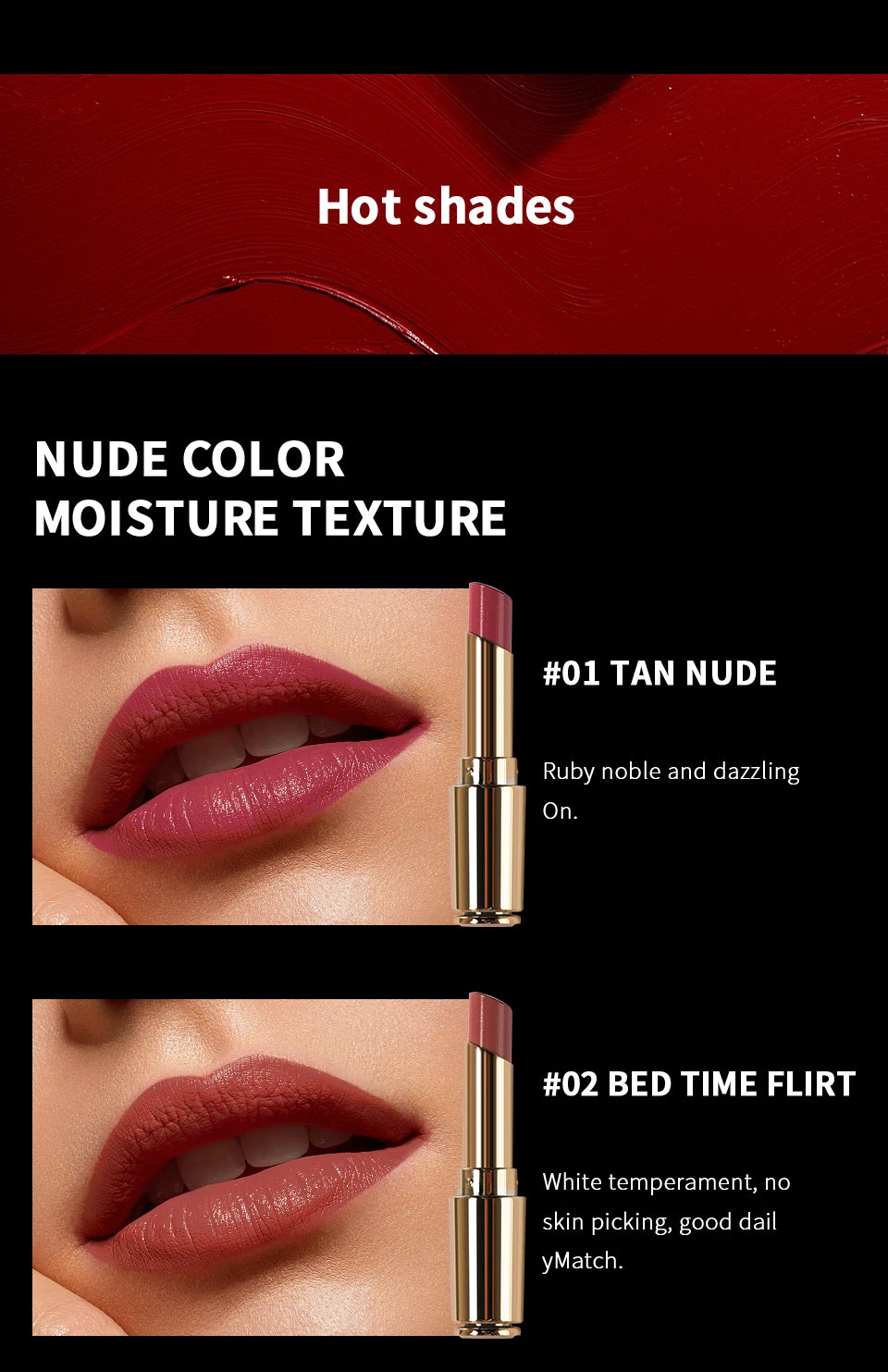 CHARMACY Nude Moist Luxury Lipstick 8 Natural Colors  Easy to Wear Lip Stick Red Shimmer Lipsticks Women Beauty Cosmetic