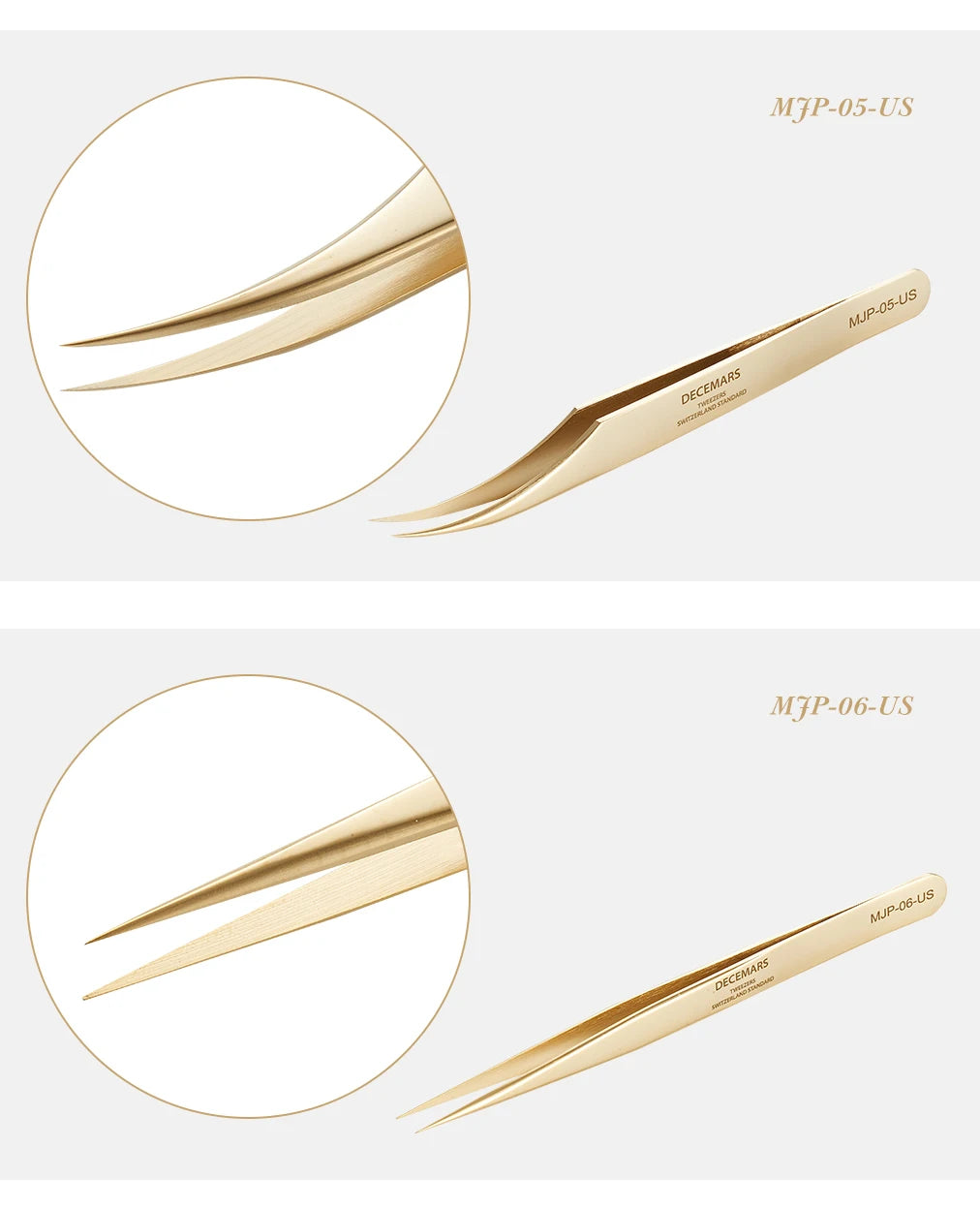 DeceMars  Eyelash Extension Tweezers Gold Color