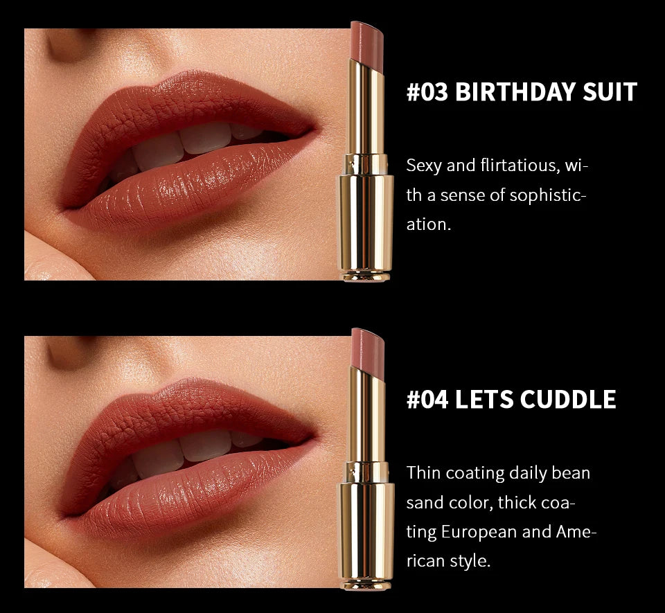 CHARMACY Nude Moist Luxury Lipstick 8 Natural Colors  Easy to Wear Lip Stick Red Shimmer Lipsticks Women Beauty Cosmetic