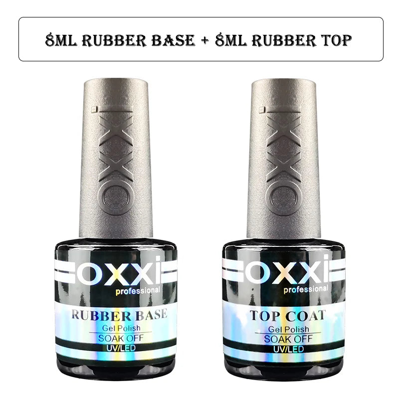 OXXI Semipermanent Top Coat y Base Coat Set 8ml Rubber Base for Gel Varnishes Kit No-wipe Matte Top for Nails Gel Nail Polishes