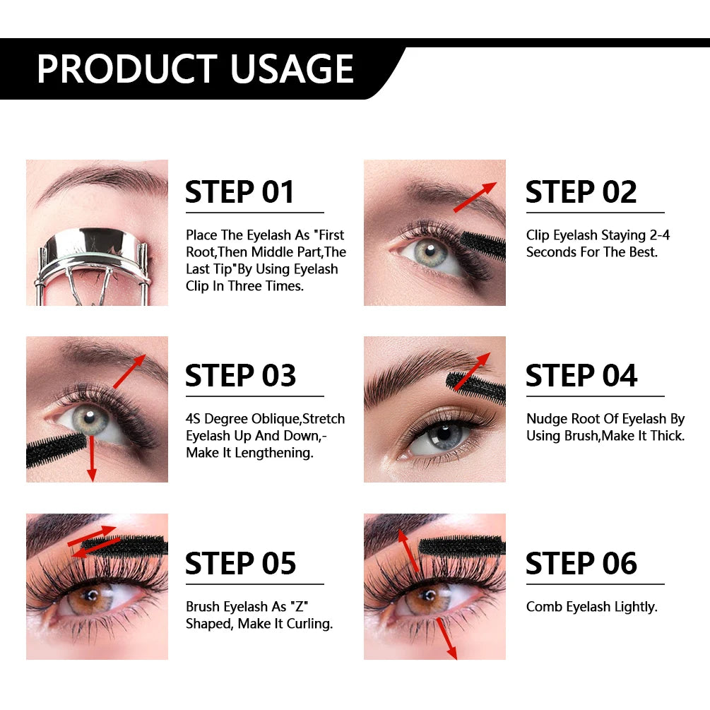 QIBEST Waterproof Mascara Black Eye Makeup Rimmel 4D Eyelash Cosmetics Curling Thick Mascara Eyelashes Silk Fiber Volume Mascara