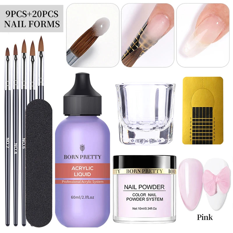 BORN PRETTY Acrylic Powder Set Pink White Clear Acrylic Nail Kit for Nails Extension Professional Nail Art Acrylic Liquid Set