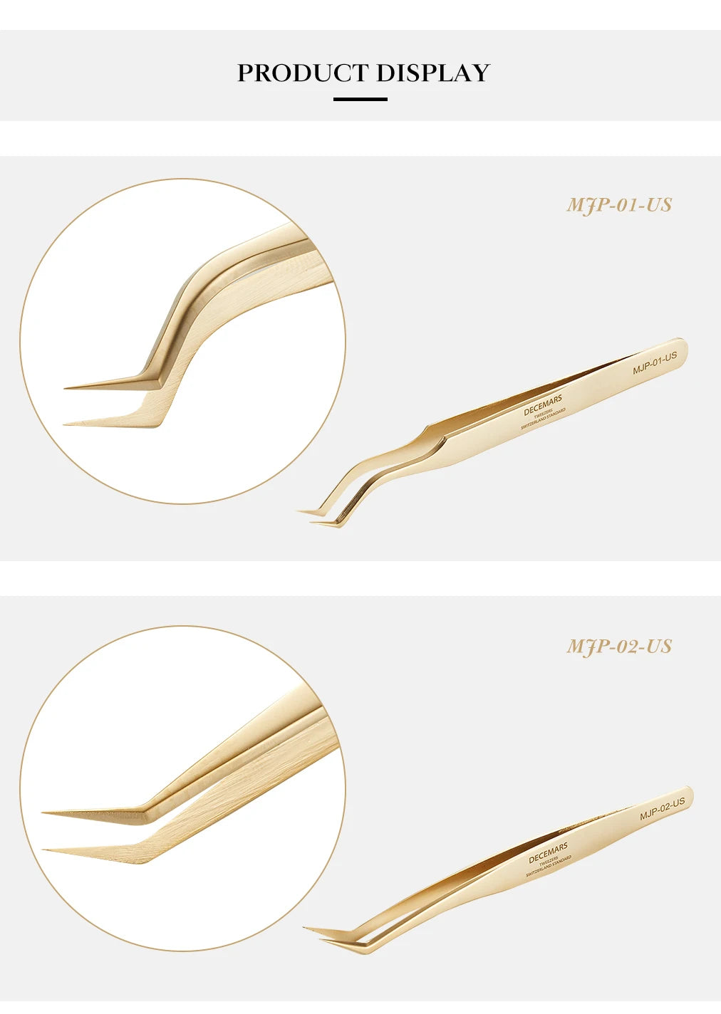 DeceMars  Eyelash Extension Tweezers Gold Color