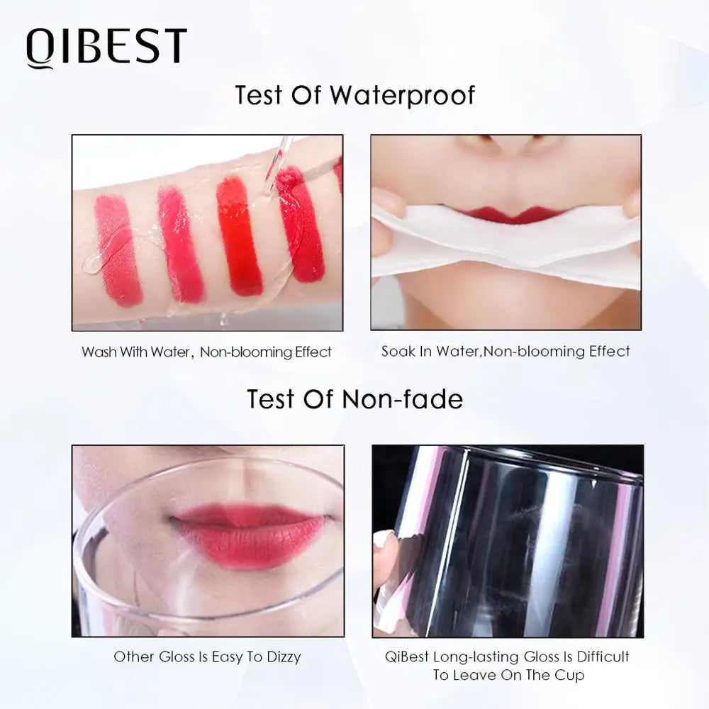 QIBEST Waterproof Matte Nude Liquid Lipstick Pigment Dark Red Black Long Lasting Liquid Lipstick Women Makeup Lipgloss Lip Tint