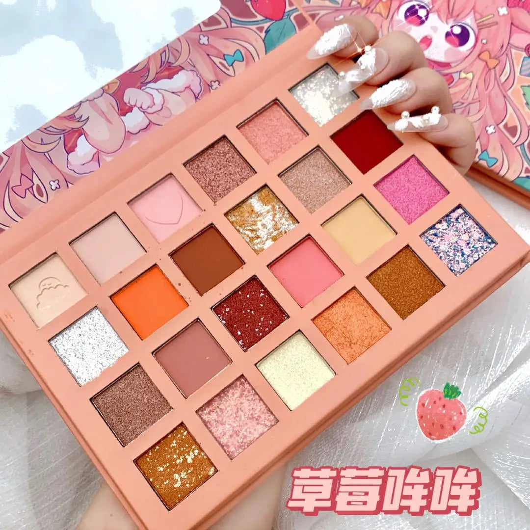 New 24 Colors Strawberry Girl Eyeshadow Palette Glitter Pearlescent Eyeshadow Waterproof Eye Plate Cute Makeup Female Cosmetics