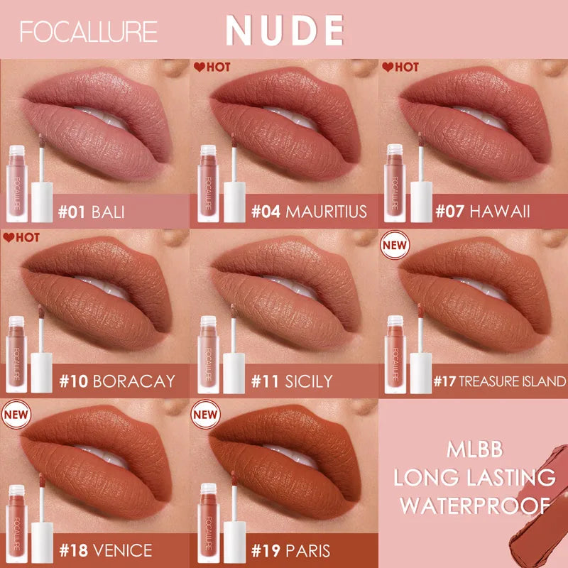 FOCALLURE Matte Velvet Liquid Lipstick Waterproof Non-stick Cup Lip Glosses Moisturizing Lightweight Lip Plumper Makeup Cosmetic