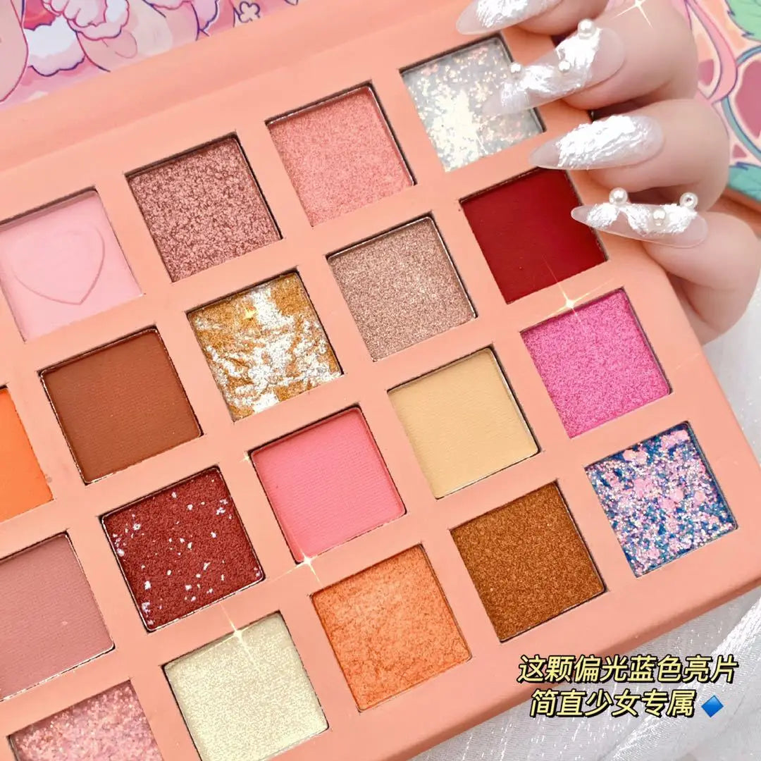 New 24 Colors Strawberry Girl Eyeshadow Palette Glitter Pearlescent Eyeshadow Waterproof Eye Plate Cute Makeup Female Cosmetics