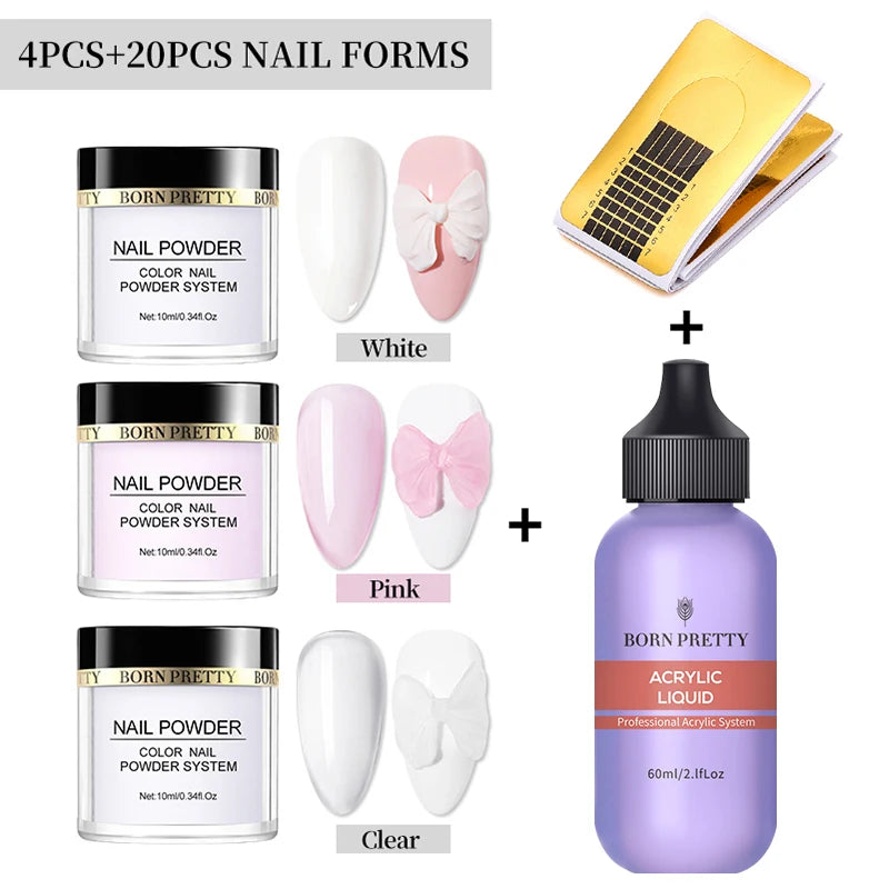 BORN PRETTY Acrylic Powder Set Pink White Clear Acrylic Nail Kit for Nails Extension Professional Nail Art Acrylic Liquid Set