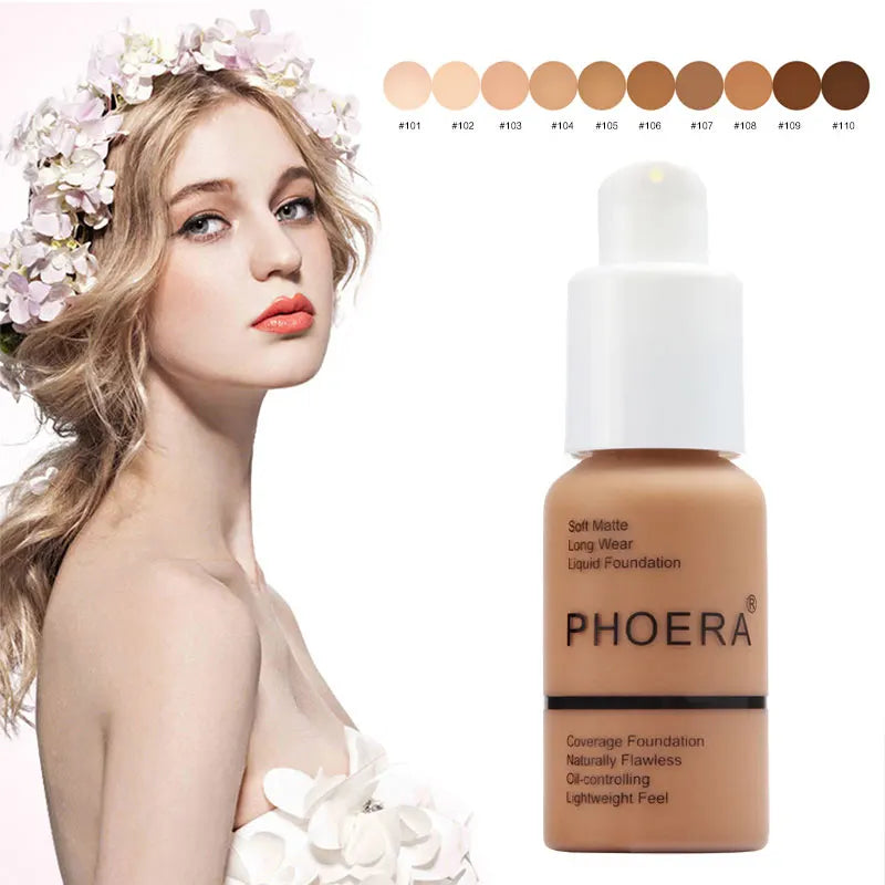 PHOERA 30ml Liquid Foundation Set Oil-control Concealer Cream Hydrating Long Lasting Hydrating Makeup Foundation TSLM1