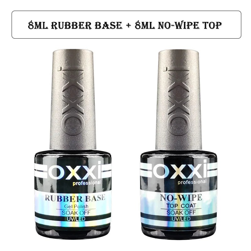 OXXI Semipermanent Top Coat y Base Coat Set 8ml Rubber Base for Gel Varnishes Kit No-wipe Matte Top for Nails Gel Nail Polishes