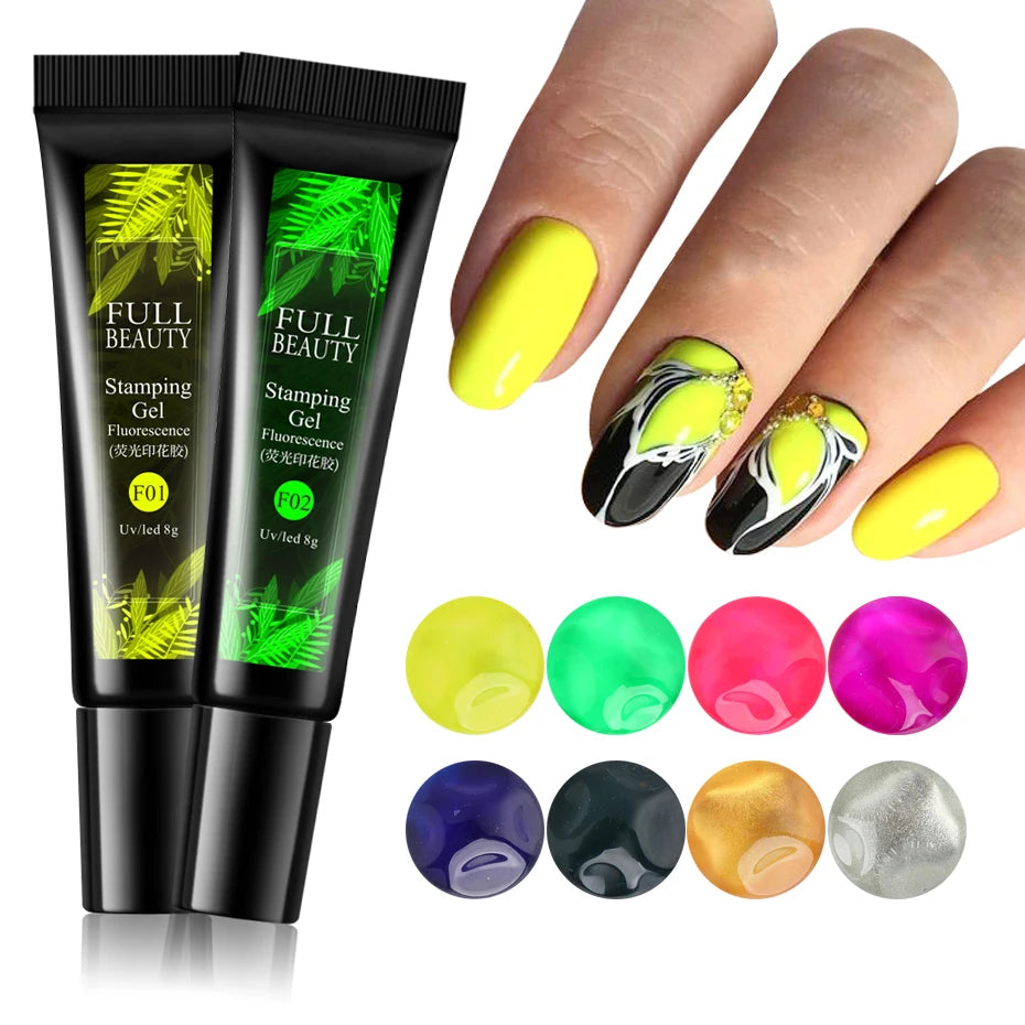 Fluorescent Stamping Plates Gel Nail Polish Manicure Set Hybrid Lacquer Gel For Nails Art Template Printing Accessories BE1916-1