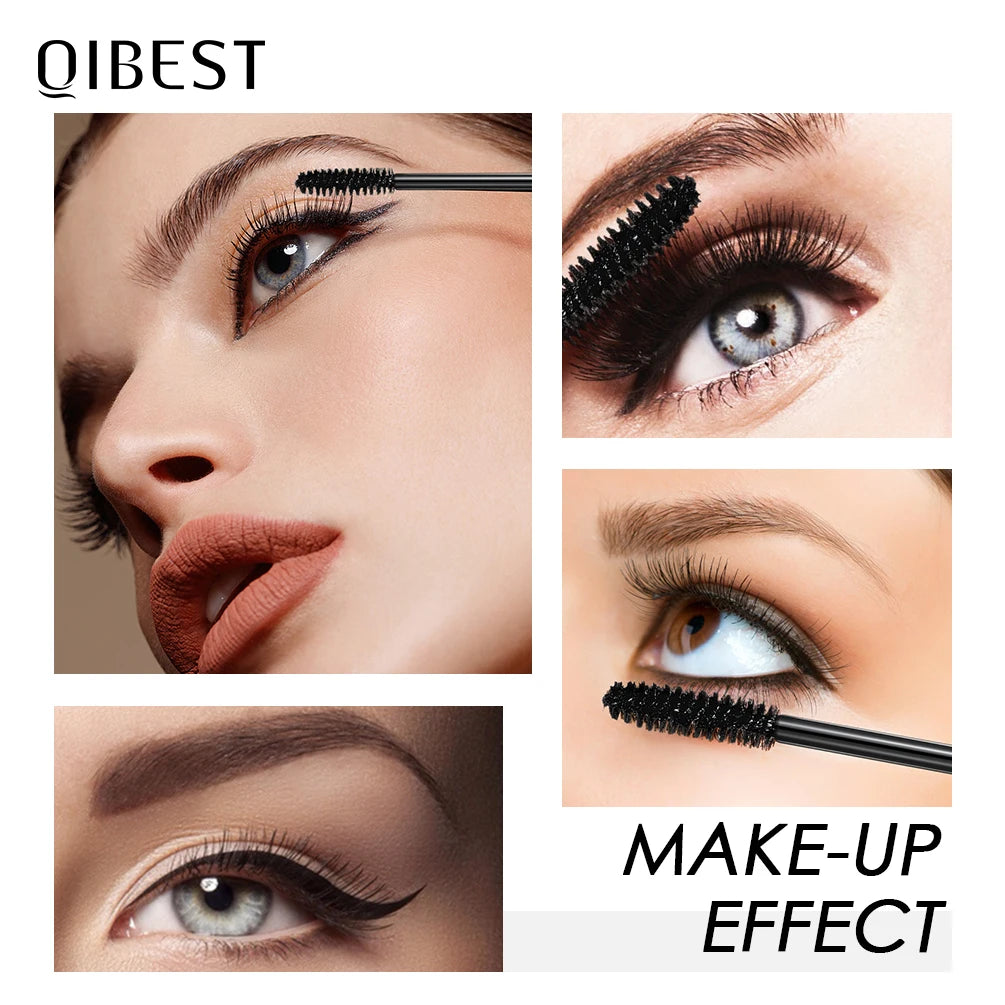 QIBEST Waterproof Mascara Black Eye Makeup Rimmel 4D Eyelash Cosmetics Curling Thick Mascara Eyelashes Silk Fiber Volume Mascara