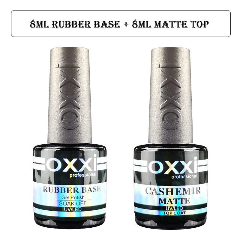 OXXI Semipermanent Top Coat y Base Coat Set 8ml Rubber Base for Gel Varnishes Kit No-wipe Matte Top for Nails Gel Nail Polishes