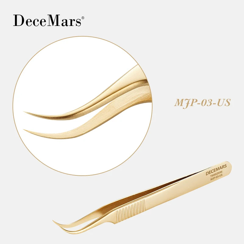 DeceMars  Eyelash Extension Tweezers Gold Color