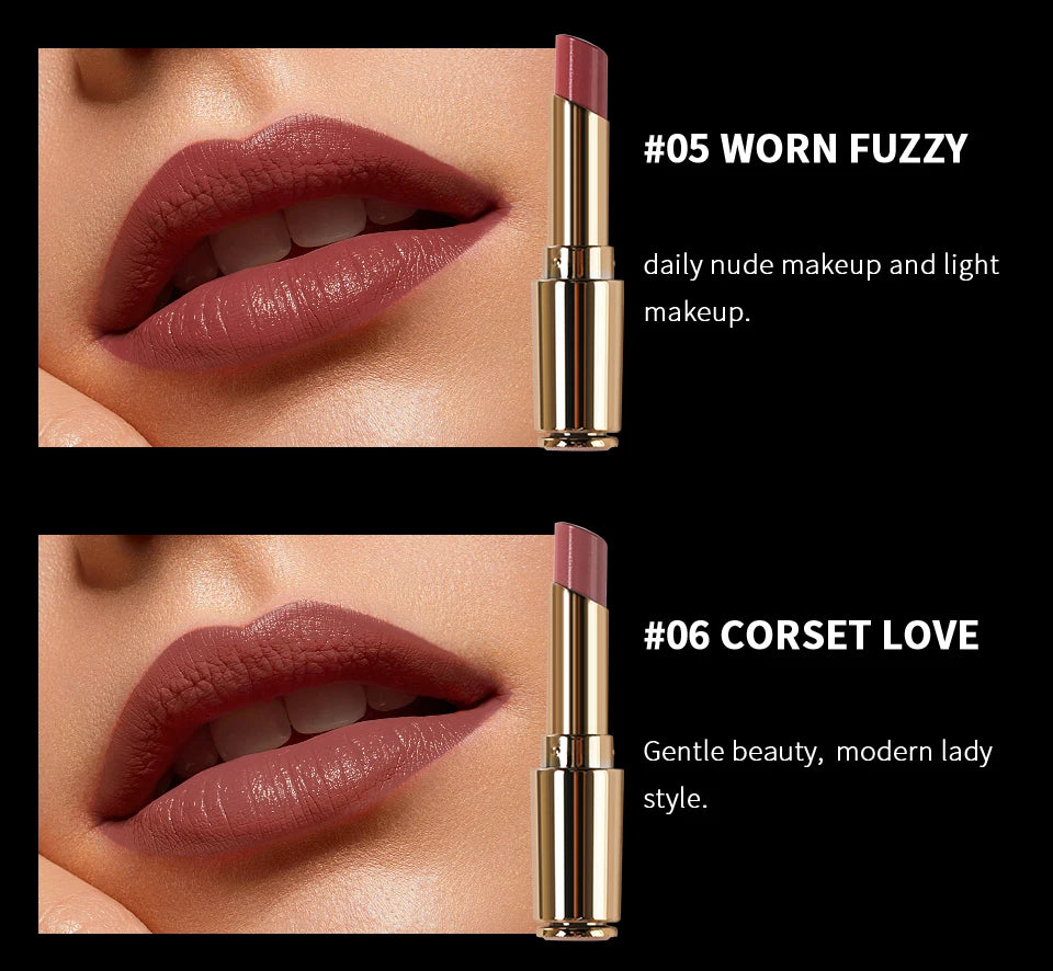 CHARMACY Nude Moist Luxury Lipstick 8 Natural Colors  Easy to Wear Lip Stick Red Shimmer Lipsticks Women Beauty Cosmetic