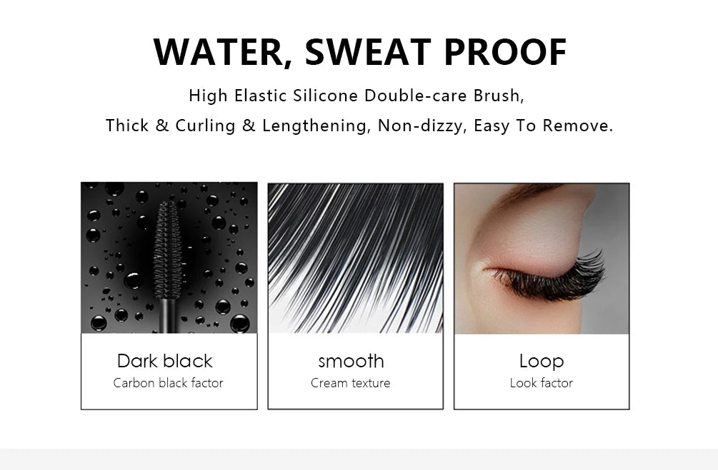 QIBEST Waterproof Mascara Black Eye Makeup Rimmel 4D Eyelash Cosmetics Curling Thick Mascara Eyelashes Silk Fiber Volume Mascara