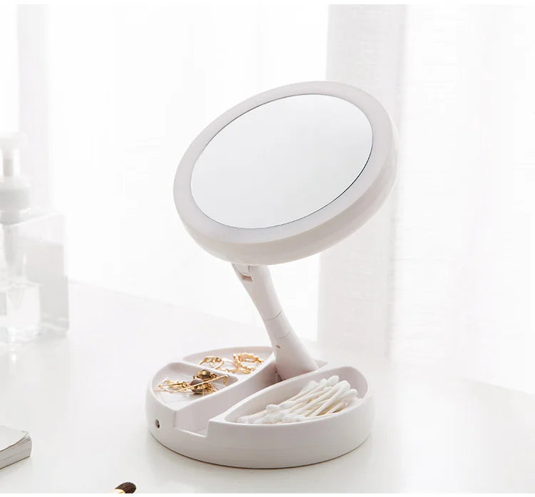 Foldable Led Magnifying Mirror Makeup Costway White Vanity Cosmetic Mirror USB Charging or Battery  with Light 10X Table Mirrors