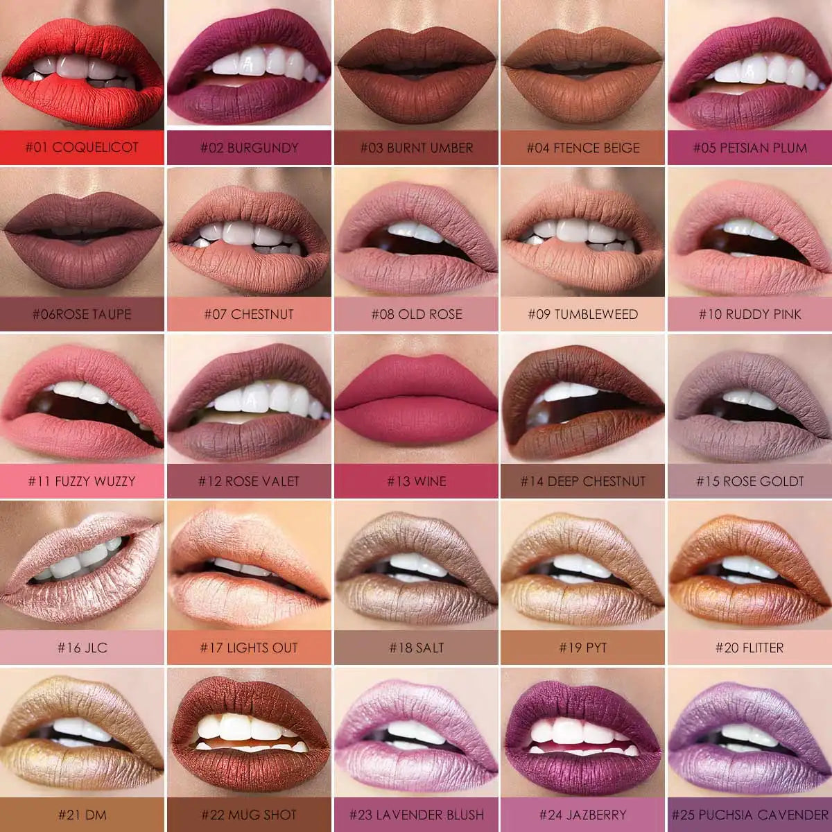 FOCALLURE Matte Liquid Lipstick Long-lasting Waterproof Lip Gloss 10 Colors Lip Glaze Non-Stick Cup Lip Tint Makeup Cosmetics