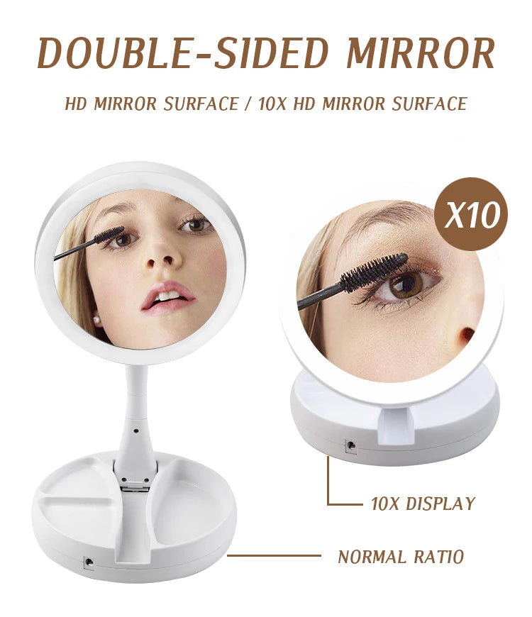 Foldable Led Magnifying Mirror Makeup Costway White Vanity Cosmetic Mirror USB Charging or Battery  with Light 10X Table Mirrors