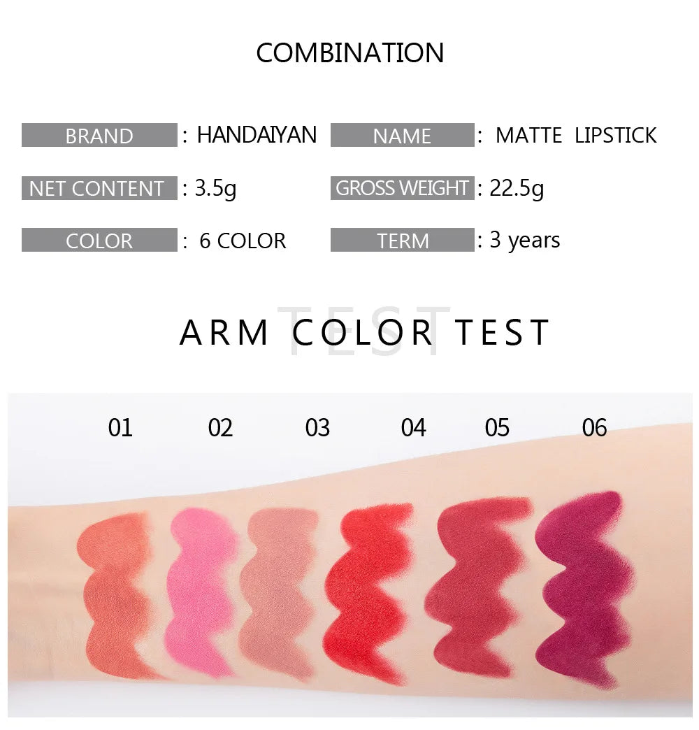 Waterproof Nude Matte Lipsticks Long Lasting Lip Stick Not Fading Sexy Red Pink Velvet Lipsticks Makeup Cosmetic Batom 6 Colors