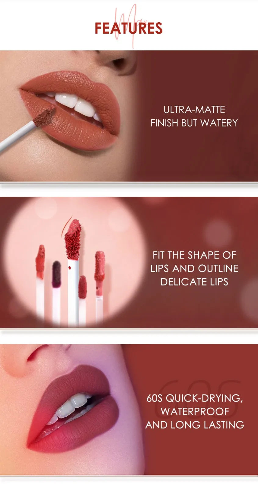 FOCALLURE Matte Velvet Liquid Lipstick Waterproof Non-stick Cup Lip Glosses Moisturizing Lightweight Lip Plumper Makeup Cosmetic