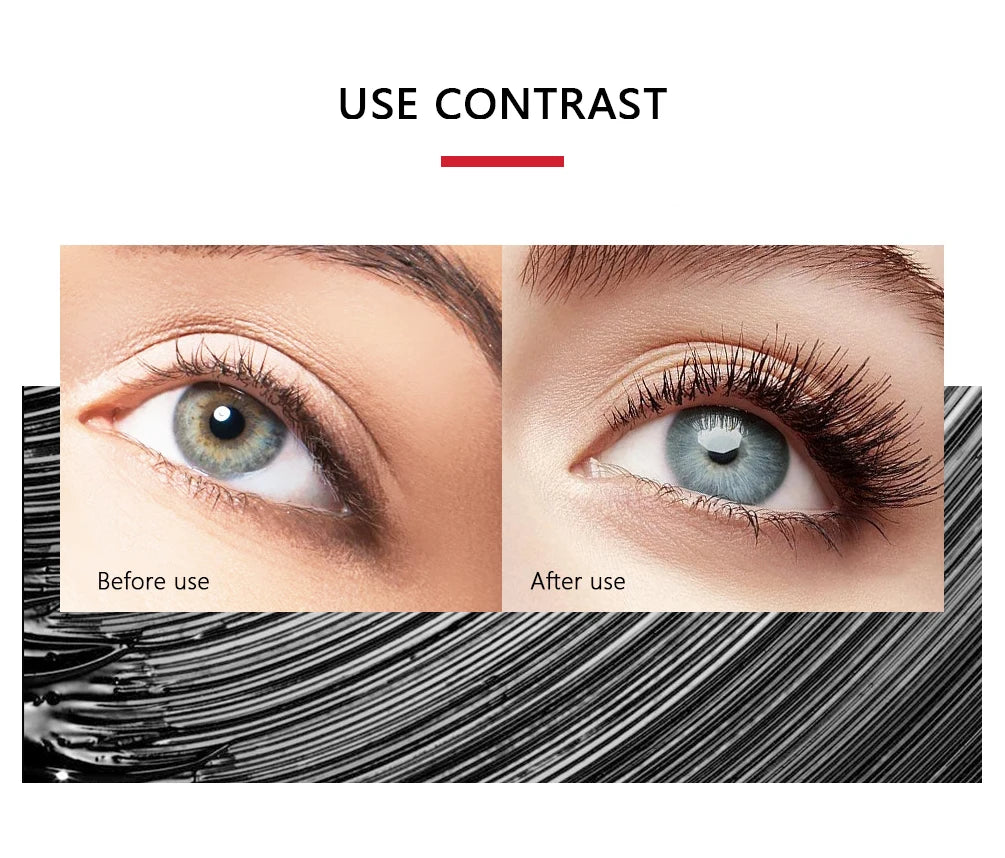 QIBEST Waterproof Mascara Black Eye Makeup Rimmel 4D Eyelash Cosmetics Curling Thick Mascara Eyelashes Silk Fiber Volume Mascara