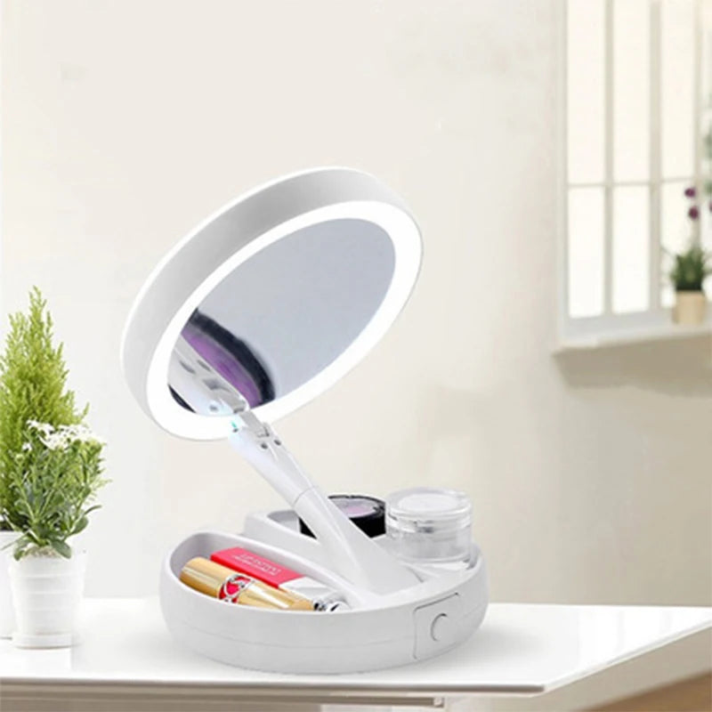 Foldable Led Magnifying Mirror Makeup Costway White Vanity Cosmetic Mirror USB Charging or Battery  with Light 10X Table Mirrors