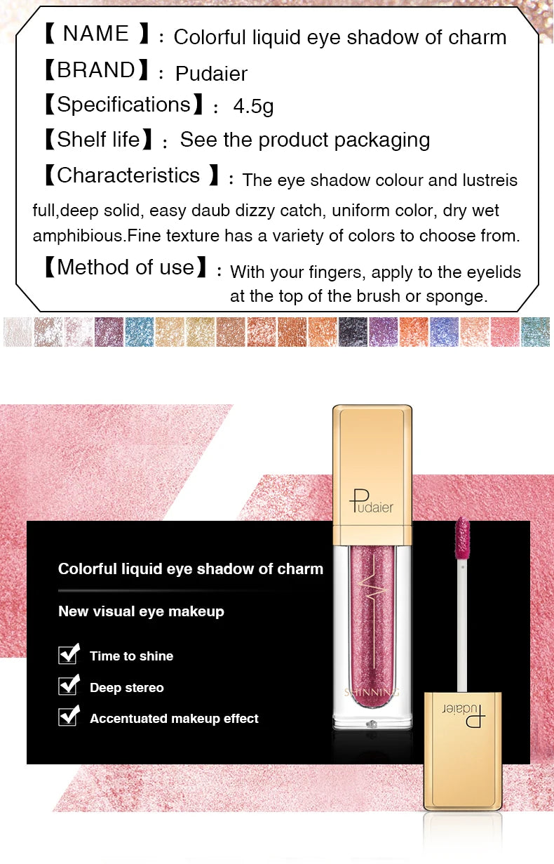 Pink Liquid Glitter Eyeshadow Metallic Pigment Eyes Makeup 18 Colors Shimmer Eye Shadow Liquid Waterproof Maquiagem Yeux Sombra