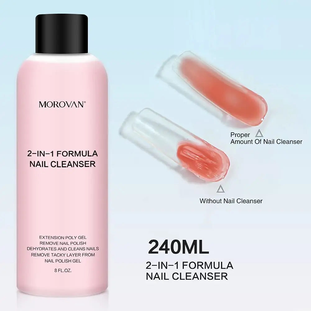 8oz Nail Cleanser 2 in 1 (Poly Nail Extension Gel Slip Solution+Professional Nail Cleanser) Nail Polish Remover Lint-free Slip