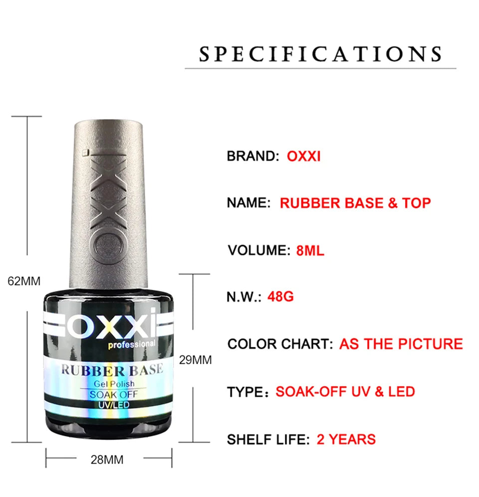 OXXI Semipermanent Top Coat y Base Coat Set 8ml Rubber Base for Gel Varnishes Kit No-wipe Matte Top for Nails Gel Nail Polishes