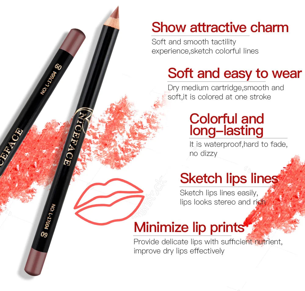 NICEFACE 12 Colors Matte Lip Pencils Nude Lipliner Pencil Waterproof Lipstick Pen Lip Liner Long Lasting Lips Makeup Cosmetics