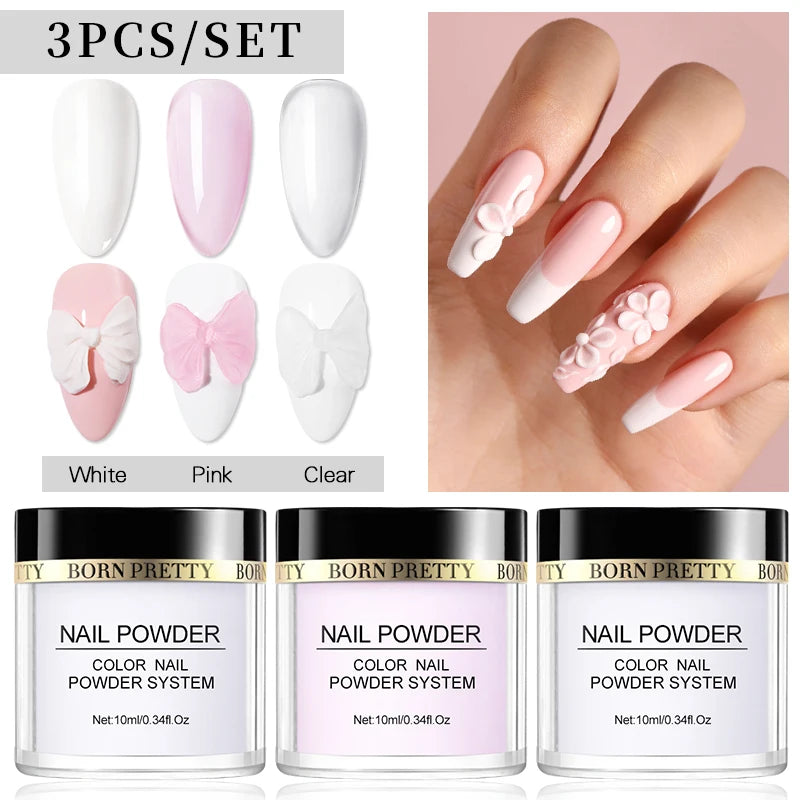 BORN PRETTY Acrylic Powder Set Pink White Clear Acrylic Nail Kit for Nails Extension Professional Nail Art Acrylic Liquid Set