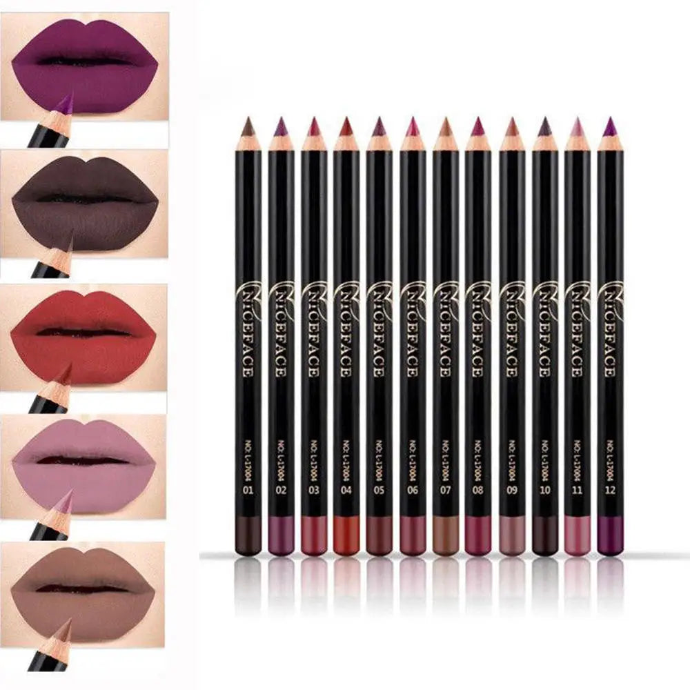 NICEFACE 12 Colors Matte Lip Pencils Nude Lipliner Pencil Waterproof Lipstick Pen Lip Liner Long Lasting Lips Makeup Cosmetics