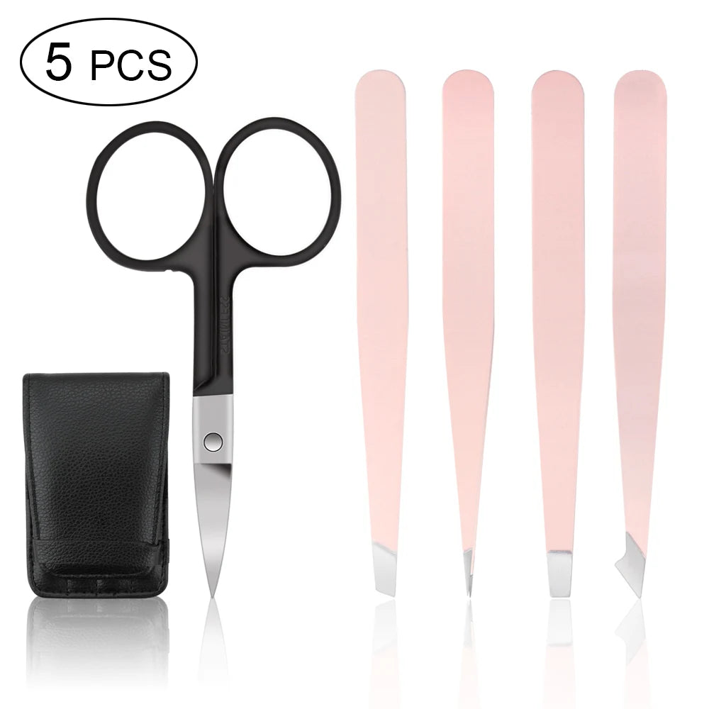 4/5Pcs Extension Tweezers Set Stainless Professional Eye Lashes Extension Tweezers Eyebrow Tongs Clip Scissors Cosmetic Tools