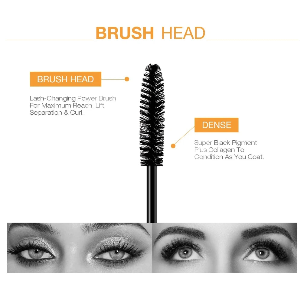 2pcs/set Black Mascara Beauty Makeup 4D Curling Lash Eyelash Extension Waterproof Liquid Volume Mascara Long-wearing Cosmetic