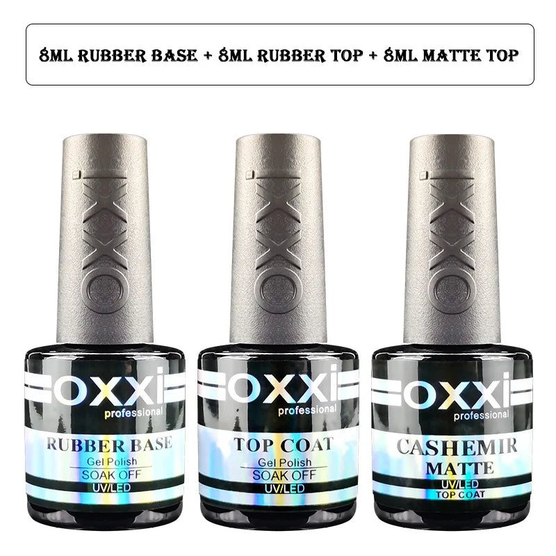 OXXI Semipermanent Top Coat y Base Coat Set 8ml Rubber Base for Gel Varnishes Kit No-wipe Matte Top for Nails Gel Nail Polishes