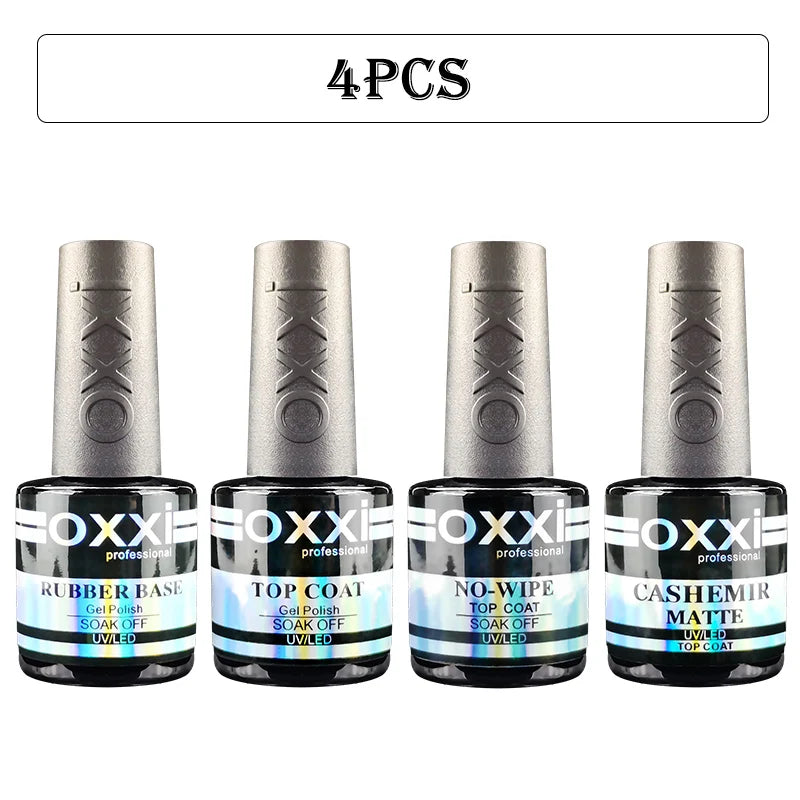 OXXI Semipermanent Top Coat y Base Coat Set 8ml Rubber Base for Gel Varnishes Kit No-wipe Matte Top for Nails Gel Nail Polishes