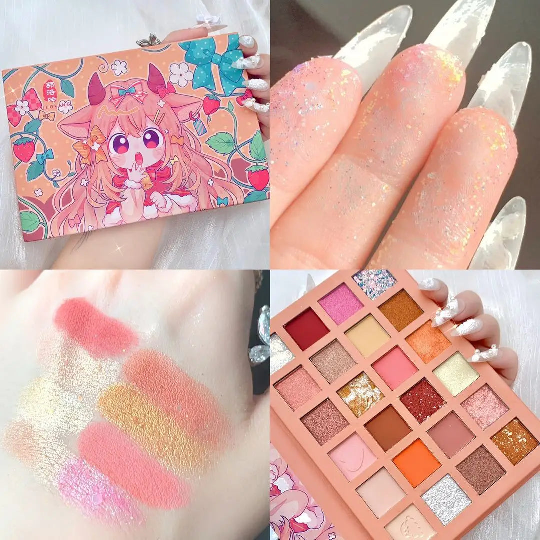 New 24 Colors Strawberry Girl Eyeshadow Palette Glitter Pearlescent Eyeshadow Waterproof Eye Plate Cute Makeup Female Cosmetics