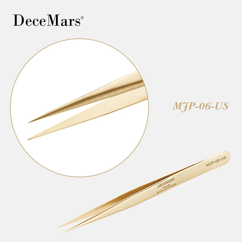 DeceMars  Eyelash Extension Tweezers Gold Color